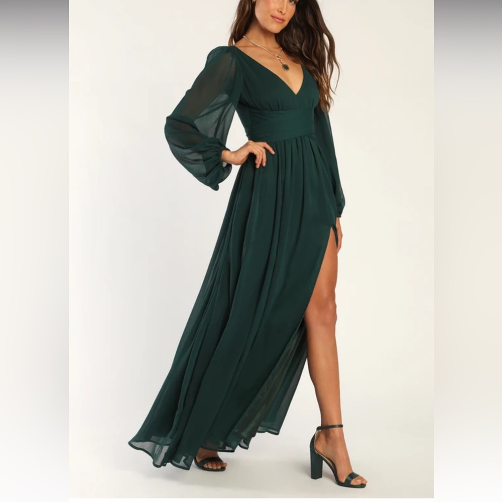 Lulu’s V-Neck Long Sleeve Maxi Dress - emerald green - size L